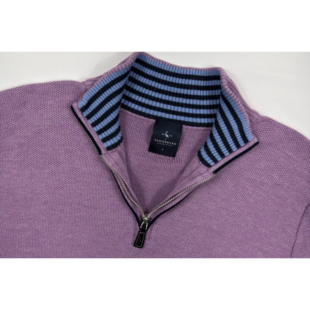 TailorByrd Mens L Quarter Zip Sweater Purple Golf Pullover Contrast Collar